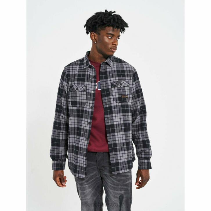 CARLOW Flannel Shirt Men 8V8T30 Black/Charcoal Check Bench Apparel