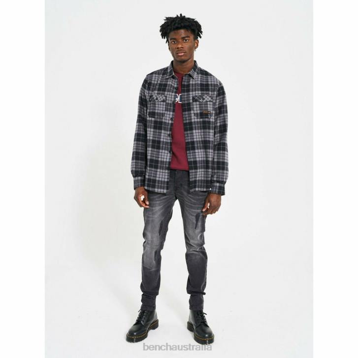CARLOW Flannel Shirt Men 8V8T30 Black/Charcoal Check Bench Apparel