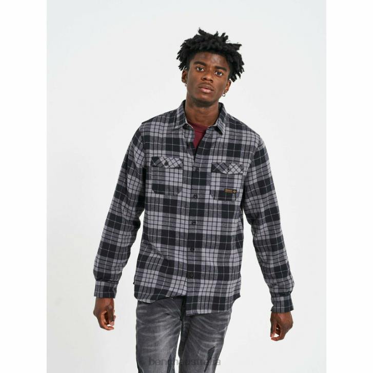 CARLOW Flannel Shirt Men 8V8T30 Black/Charcoal Check Bench Apparel