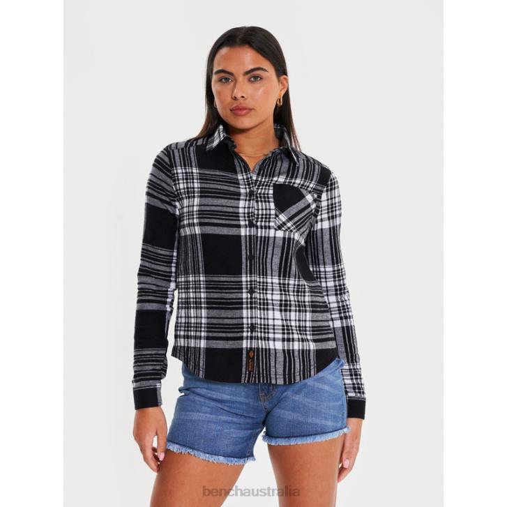 ELLAMAY Flannel Shirt Women 8V8T111 Black Check Bench Apparel